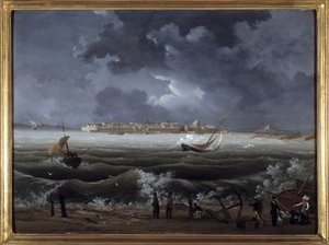サン・マロ、ルイ・ガルネレイ作、1820年頃、油彩・カンヴァス、高さ0.330cm、長さ0.460cm。CCIP Coll. 作： Ambroise Louis Garneray