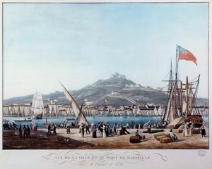 維新後のマルセイユ港の風景 アンブロワーズ・ルイ・ガルネレイ（1783-1857）の水彩画 19世紀 マルセイユ、Musee de la Marine 作： Ambroise Louis Garneray