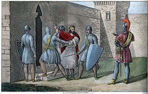 カロリング王朝のシャルル3世（879-929）。922年に失脚し、自力での脱出を余儀なくされた彼は、ヴェルマンドワのヘルベルト2世（約880〜943年）のもとに身を寄せ、923年にペロンヌ城で捕虜となった。- デザインと彫刻はAmbroise Tardiによるものです。 作： Ambroise Tardieu