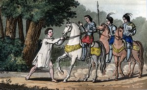 ル・マンの森で狂気にとらわれたシャルル6世 - 1825年にアンブロワーズ・タルデューがデザインし、彫刻したもの。 作： Ambroise Tardieu