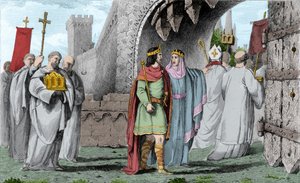 宗教的な行列の中のチルペリック1世（539-584） - シゲベルトが殺害された後のチルペリック1世は、兄弟の同意を得てから来るという誓いに反すると思われないように、行列を作ってパリに入った。ブルネハウ（またはブリュネヒルデ 作： Ambroise Tardieu