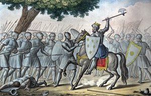 ブレンヌヴィルの戦いで「グロ」と呼ばれたルイ6世（1081 - 1137）は、1119年にヘンリー1世からノルマンディーを奪おうとする。- 1825年にAmbroise Tardieuがデザイン、彫刻したもの。