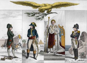 Napoleon Bonaparte (1769-1821) at four stages of his life - Napoleon Bonaparte (1769-1821) a differents epoques de sa vie - Engraving de 1825 in "Histoire de France represented by synoptic paintings dediee aux enfants de France et employee pour leur educa. 作： Ambroise Tardieu