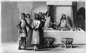 敬虔なロバート2世（970年頃～1031年）が陰謀者を釈放 - Robert II dit "The Pious" (ca 972-1031)、カペティア家の王朝 - 2人の陰謀者が死刑判決を受けたことを知り、彼らをコミュニエにして美しく扱い、その後自由にした - Eng 作： Ambroise Tardieu