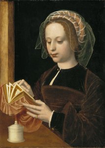 Marie Madeleine lisant - Mary Magdalene Reading, by Benson, Ambrosius (1495-1550).木に油彩。寸法：49x35 cm。ストックホルム国立博物館 作： Ambrosius Benson