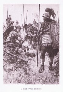 ローマの兵士、1928年からのイラスト、道端での停止