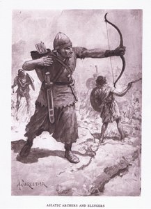 アジアの射手とスリンガー、1928年のローマの兵士のイラスト 作： Amedee Forestier