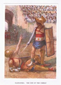 剣闘士、戦闘の終わり、イラスト、ローマの兵士、1928 作： Amedee Forestier
