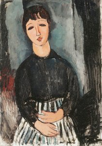縞模様のエプロンのしもべ、1916 作： Amedeo Modigliani