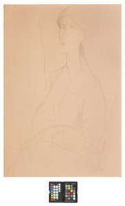 膝の上に手を置いているハンクスズボロフスカ 作： Amedeo Modigliani