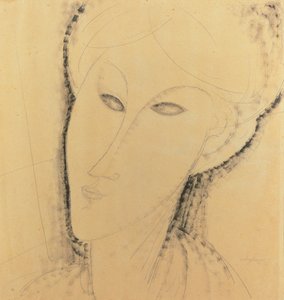 女性の頭（ペン、ブラシ、インク、鉛筆、紙） 作： Amedeo Modigliani