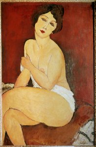 座っている裸の女性 アメデオ・モディリアーニ（1884-1920）の絵画 1917年 日。1x0,65 m コレクション・プライベート - 大きな座ったヌード。アメデオ・モディリアーニ（1884-1920）の絵画