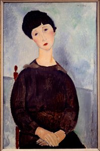 アメデオモディリアーニによって座っている茶色の女の子の肖像画 作： Amedeo Modigliani