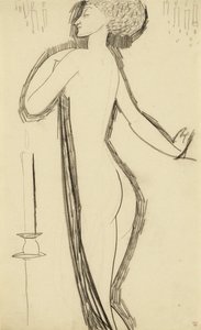 ロウソクの横に立っている女性の裸婦c。 1911