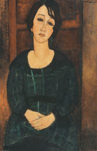 格子縞のドレスを着た女性、1916年 作： Amedeo Modigliani