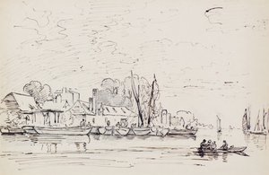 はしけのある川の風景、1803年頃（ペン） 作： Amelia Long