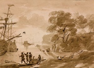 無題[海岸シーン]、1803年頃（ペン＆ウォッシュ） 作： Amelia Long
