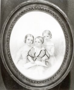 ブランディーン（b.1835）、コシマ（b.1837）、ダニエル（b.1839）、マリーダゴールトとフランツリスト（紙にパステル）の子供たち 作： Amelie de Lacepede
