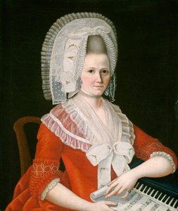 大きな白い帽子をかぶった女性 作： American 18th Century