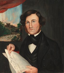 「ボストン・アトラス」を読むハバードという名の男 作： American 19th Century