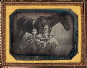 肖像画, の, a, 人, そして, 女の子, ∥で∥, 馬, そして, 犬 作： American 19th Century