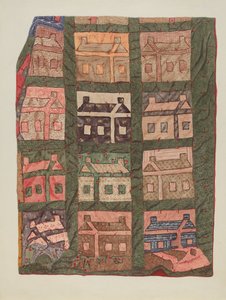 丸太小屋のパッチワークキルト 作： American 20th Century