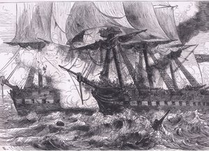 チェサピーク川とシャノン川の戦い（1900年頃、Cassell, Petter & Galpin社発行のCassells History of the United Statesからのイラスト）（リトグラフ 作： American English school