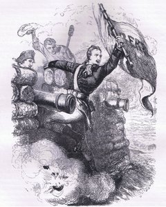 ジャスパー軍曹が国旗を取り戻す（1900年頃、Cassell, Petter & Galpin社発行のCassells History of the United Statesからのイラスト）（リトグラフ版