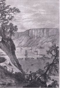 The Palisades of the Hudson」（1900年頃、Cassell, Petter & Galpin社発行「Cassells History of the United States」より）。 作： American English school