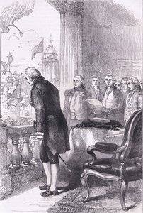 1900年頃にCassell, Petter & Galpin社から出版された『Cassells History of the United States』に掲載されたワシントン設置のイラスト（リトグラフ 作： American English school