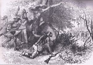チェロキー族の裏切り 1760年、Cassell, Petter & Galpinが1900年頃に出版した『Cassells History of the United States』の挿絵（リトグラフ）。 作： American English school