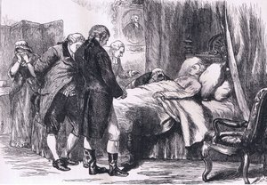 死の床に就くワシントン（1900年頃、Cassell, Petter & Galpin社の『Cassells History of the United States』に掲載されたイラスト 作： American English school