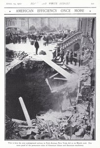 1902年3月22日、アメリカ・ニューヨーク市、パークアベニューの地下鉄トンネルの一部が崩壊（モノクロ写真 作： American Photographer (after)
