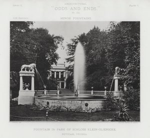 プロイセン、ポツダム、クライン-グリーニッケ城の公園の噴水（モノクロ写真 作： American Photographer (after)