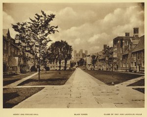 プリンストン大学ヘンリー＆ファルケホール、ブレアタワー、1901年クラスとラフリンホール（モノクロ写真