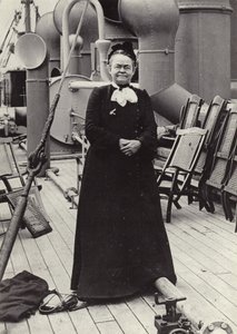 キャリー・ネーション（1846～1911）、アメリカの急進的な禁酒運動家、1905年頃（モノクロ写真） 作： アメリカの写真家
