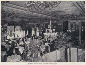 ホテルサボイの有名なダイニングルーム（モノクロ写真 作： American Photographer