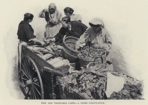 魚と野菜のカート、惜しい計算（モノクロ写真 作： American Photographer