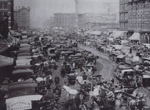 馬車で賑わうヘイマーケット広場（シカゴ 作： American Photographer
