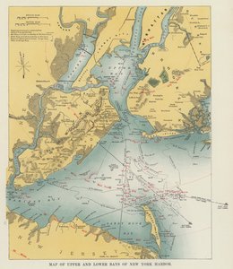 ニューヨーク港の上・下段の湾の地図（モノクロ写真 作： American Photographer
