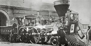 1865年、リンカーン（1809-65）の葬儀列車を牽引した機関車（モノクロ写真 作： American Photographer