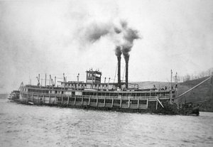 1880年頃、オハイオ川を航行する船尾付き船「バージニア」（モノクロ写真 作： American Photographer