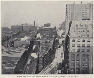 6番街と9番街の高架鉄道の分岐点（モノクロ写真 作： American Photographer
