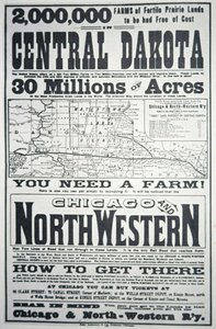 「30 Millions of Acres」がセントラル ダコタで無料、1870 年頃 (リソ) 作： American School