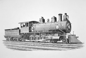 1889年6月、Baldwin社がNorthern Pacific Railwayのために製造した2-8-0コンソリデーションタイプの機関車（リトグラフ）。
