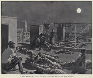 イーストサイドの暑い夜、屋根の上に救いを求めて（リトグラフ 作： アメリカの学校