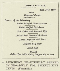 A Luncheon, beautifully served on Broadway for Twenty-Five Cents, Facsimile (litho) 作： American School