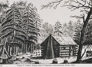 ラルフヘンリーガブリエル作の「ページェントオブアメリカVol.3」のフロンティアキャビン、1926年 作： American School