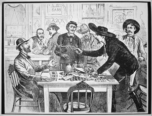 ギャンブラーが仲間のギャンブラーの不正を告発する場面 1880年頃（エングレーヴィング