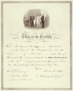 1849年の結婚証明書 作： American School